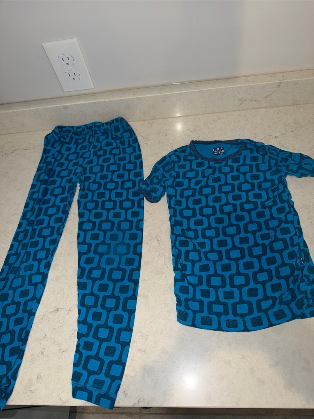 Kickee pants Kids Blue Geometric Pajama Set